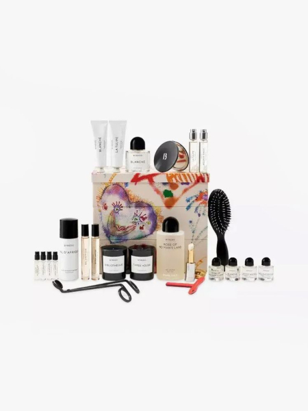 Byredo Advent Calendar Set in multiple branded components on a light gray background